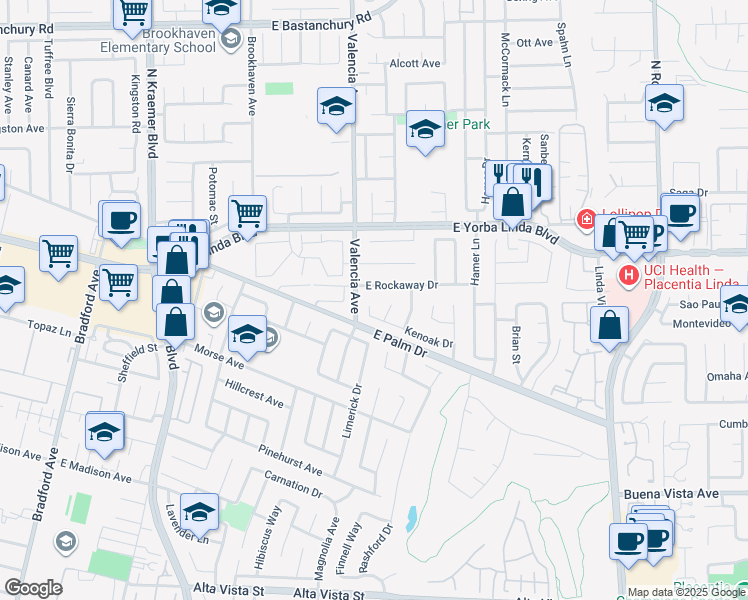 map of restaurants, bars, coffee shops, grocery stores, and more near 1398 Tartan Circle in Placentia