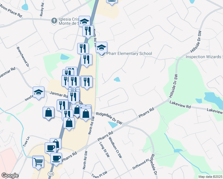 map of restaurants, bars, coffee shops, grocery stores, and more near 2055 Woodberry Run Drive in Snellville