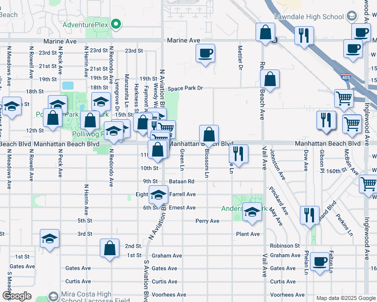map of restaurants, bars, coffee shops, grocery stores, and more near 2000 Warfield Avenue in Redondo Beach