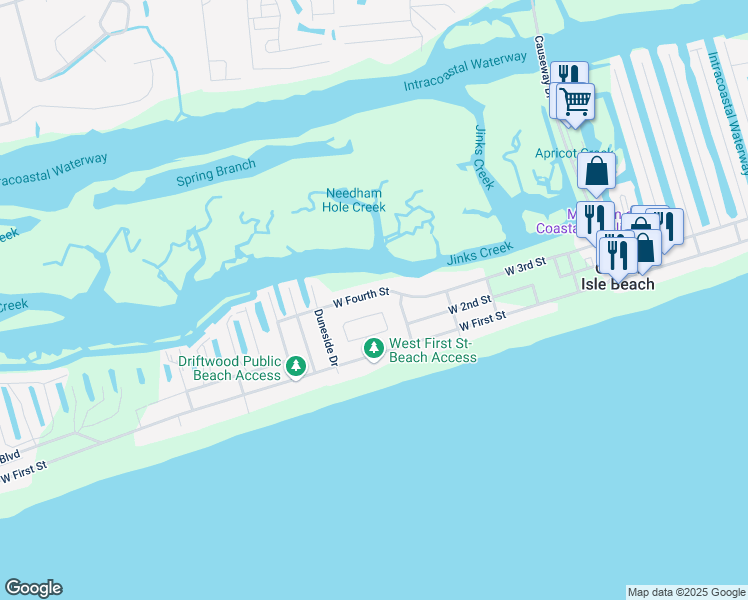 map of restaurants, bars, coffee shops, grocery stores, and more near 177 West Fourth Street in Ocean Isle Beach