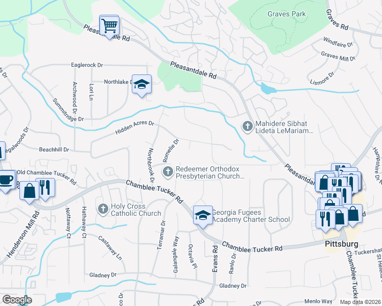 map of restaurants, bars, coffee shops, grocery stores, and more near 3934 Chamblee Tucker Road in Atlanta