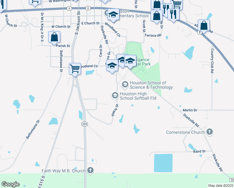 map of restaurants, bars, coffee shops, grocery stores, and more near Stacie Street in Houston