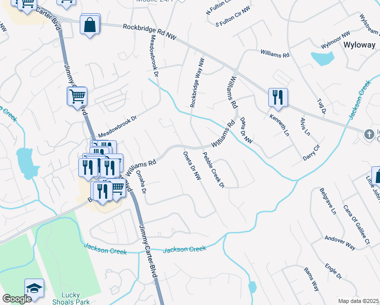 map of restaurants, bars, coffee shops, grocery stores, and more near 792 Oneta Drive Northwest in Norcross
