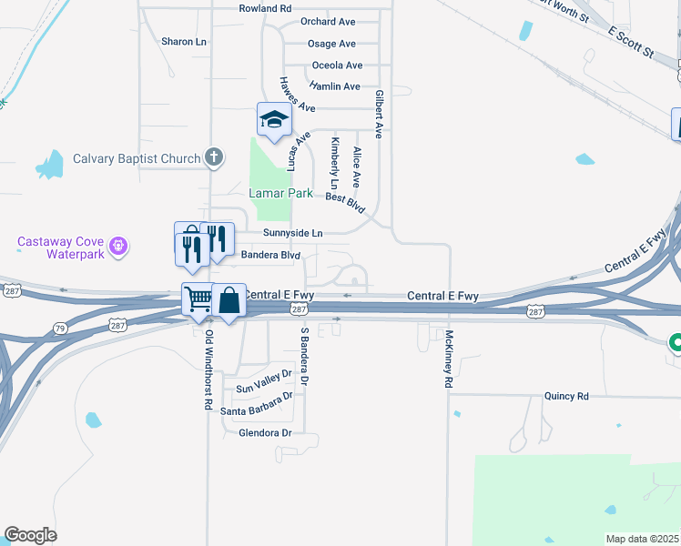 map of restaurants, bars, coffee shops, grocery stores, and more near 12 Greenwood Drive in Wichita Falls
