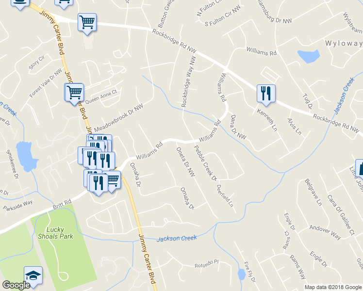map of restaurants, bars, coffee shops, grocery stores, and more near 792 Oneta Drive Northwest in Norcross