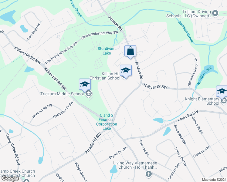 map of restaurants, bars, coffee shops, grocery stores, and more near 154 Lindridge Drive in Lilburn
