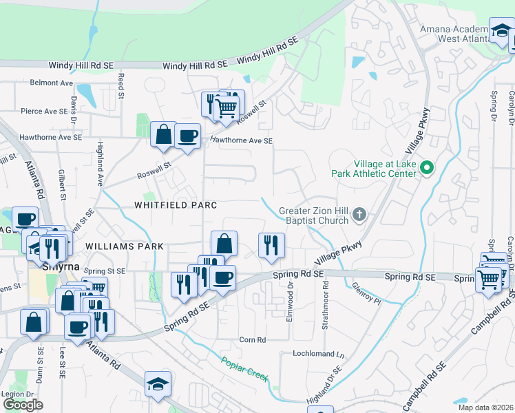 map of restaurants, bars, coffee shops, grocery stores, and more near 1765 Donna Lynn Drive in Smyrna