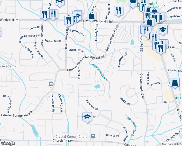 map of restaurants, bars, coffee shops, grocery stores, and more near 2746 Sanibel Lane Southeast in Smyrna