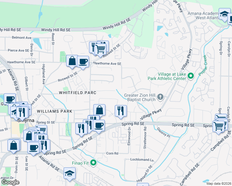 map of restaurants, bars, coffee shops, grocery stores, and more near 1765 Donna Lynn Drive in Smyrna