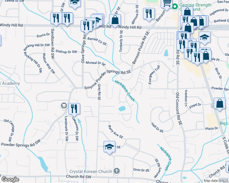 map of restaurants, bars, coffee shops, grocery stores, and more near 2746 Sanibel Lane Southeast in Smyrna