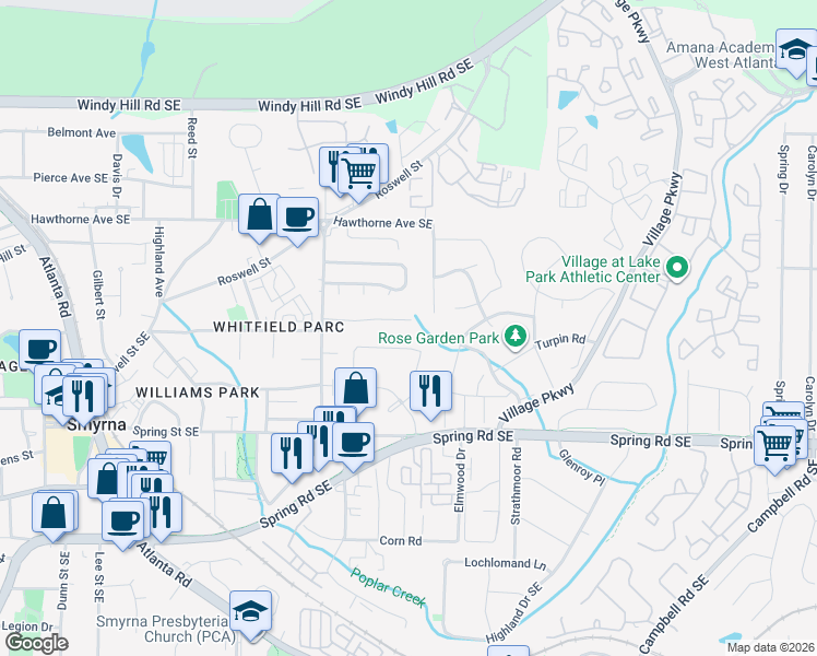 map of restaurants, bars, coffee shops, grocery stores, and more near 1765 Donna Lynn Drive in Smyrna