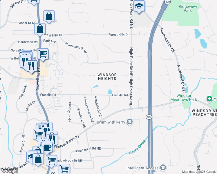 map of restaurants, bars, coffee shops, grocery stores, and more near 4830 Kendall Court Northeast in Atlanta