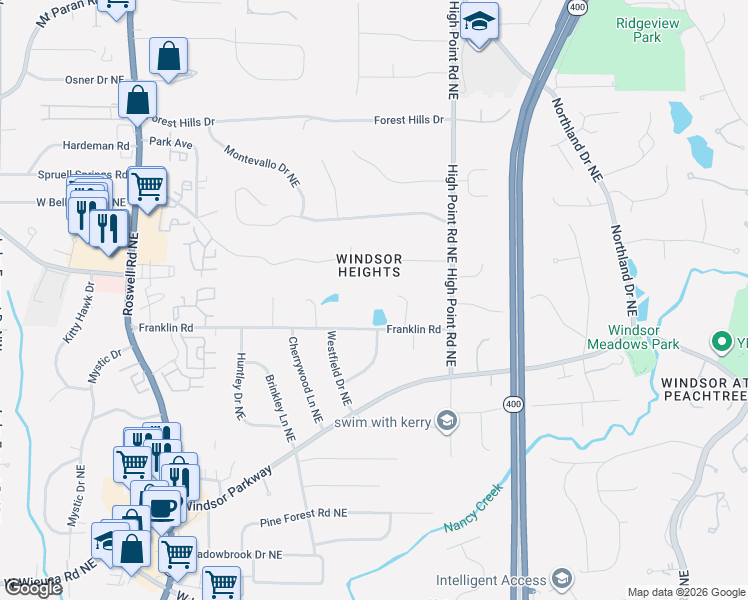 map of restaurants, bars, coffee shops, grocery stores, and more near 4830 Kendall Court Northeast in Atlanta