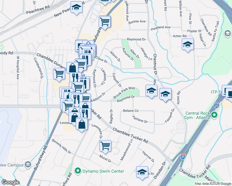 map of restaurants, bars, coffee shops, grocery stores, and more near 3218 Raymond Drive in Doraville