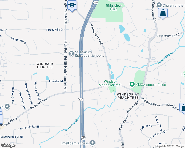 map of restaurants, bars, coffee shops, grocery stores, and more near 710 East Northway Lane Northeast in Atlanta