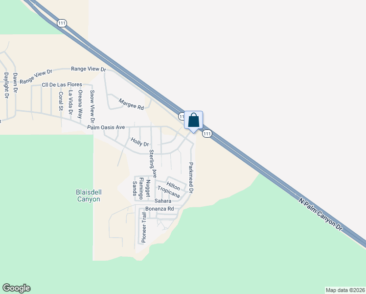 map of restaurants, bars, coffee shops, grocery stores, and more near Overture Drive in Palm Springs