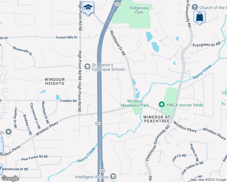 map of restaurants, bars, coffee shops, grocery stores, and more near 710 East Northway Lane Northeast in Atlanta
