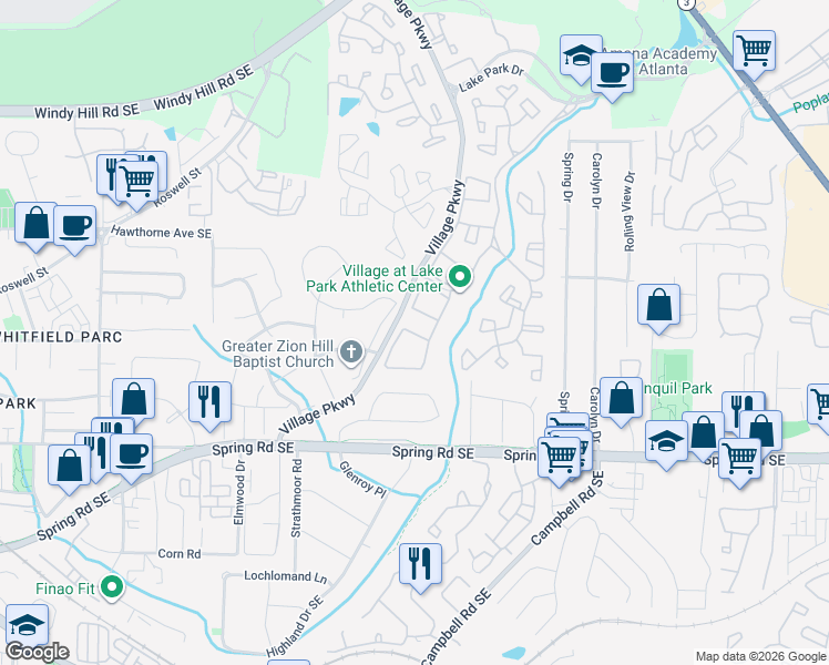 map of restaurants, bars, coffee shops, grocery stores, and more near 2239 Gordon Circle in Smyrna