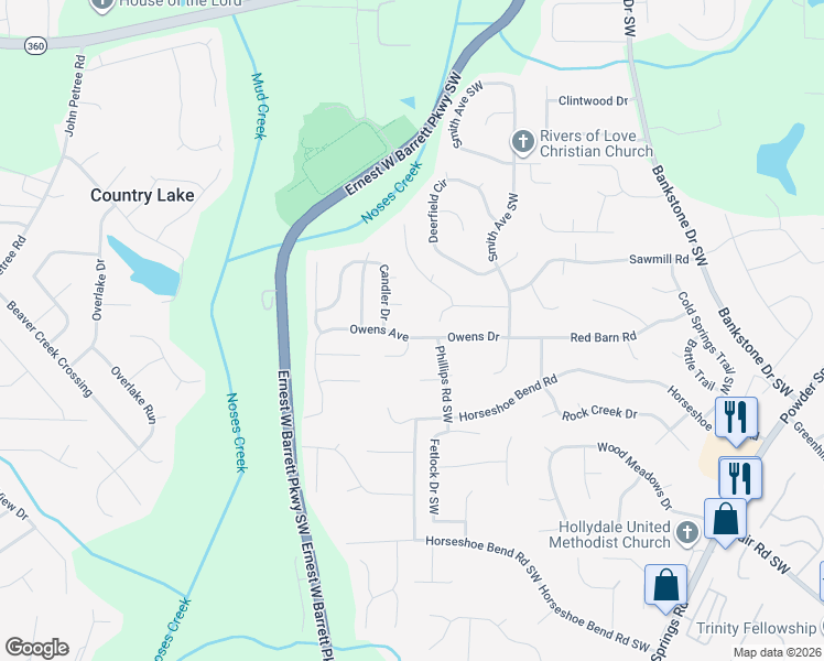 map of restaurants, bars, coffee shops, grocery stores, and more near 2694 Owens Avenue in Marietta