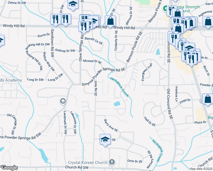 map of restaurants, bars, coffee shops, grocery stores, and more near 2760 Sanibel Lane Southeast in Smyrna