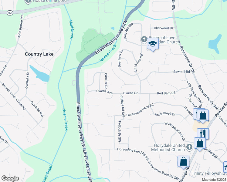 map of restaurants, bars, coffee shops, grocery stores, and more near 2694 Owens Avenue in Marietta
