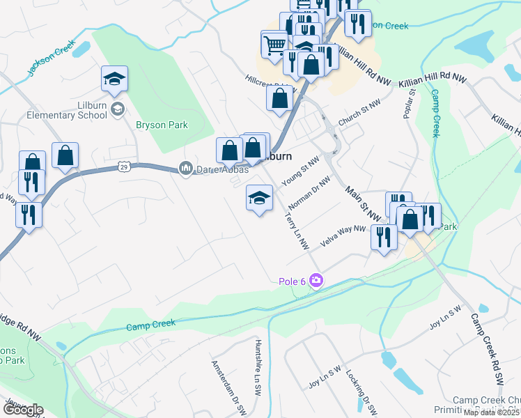 map of restaurants, bars, coffee shops, grocery stores, and more near 4994 Lawrenceville Highway in Lilburn