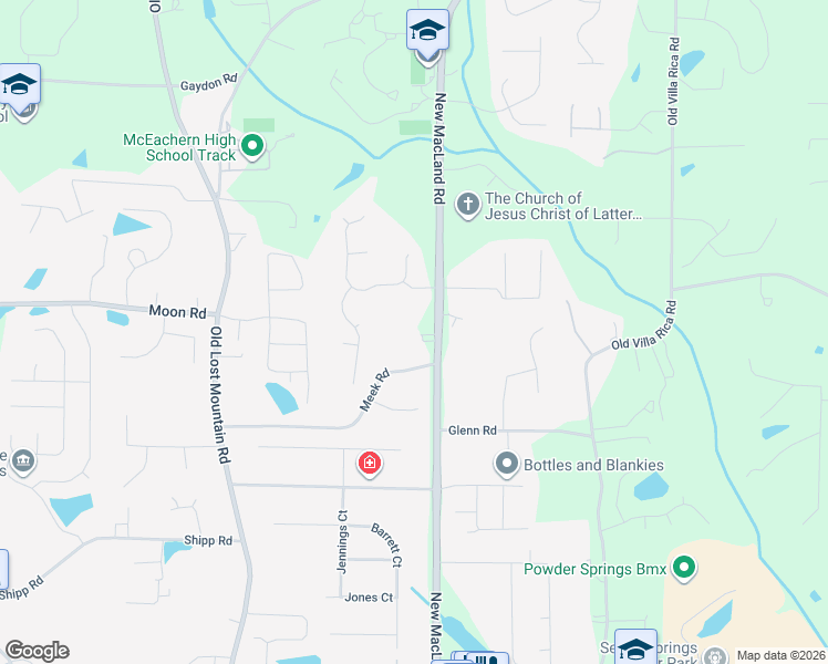 map of restaurants, bars, coffee shops, grocery stores, and more near 2581 Cashel Lane in Powder Springs