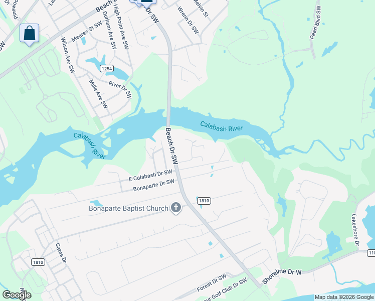 map of restaurants, bars, coffee shops, grocery stores, and more near 8995 Woodbine Road Southwest in Sunset Beach
