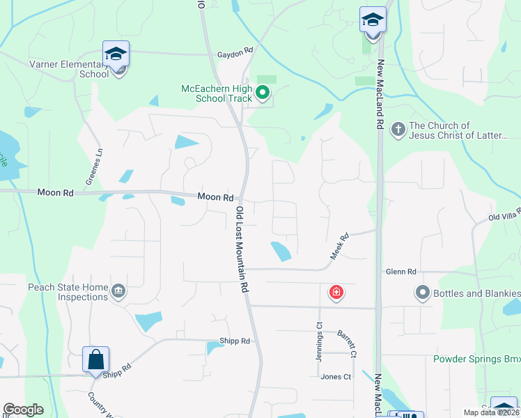 map of restaurants, bars, coffee shops, grocery stores, and more near 2695 Old Lost Mountain Road in Powder Springs
