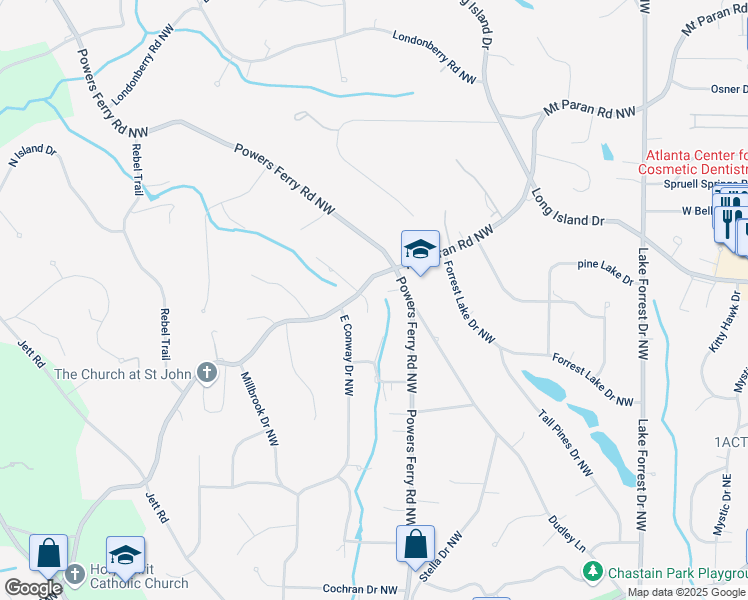 map of restaurants, bars, coffee shops, grocery stores, and more near 385 Laurel Chase Court Northwest in Atlanta