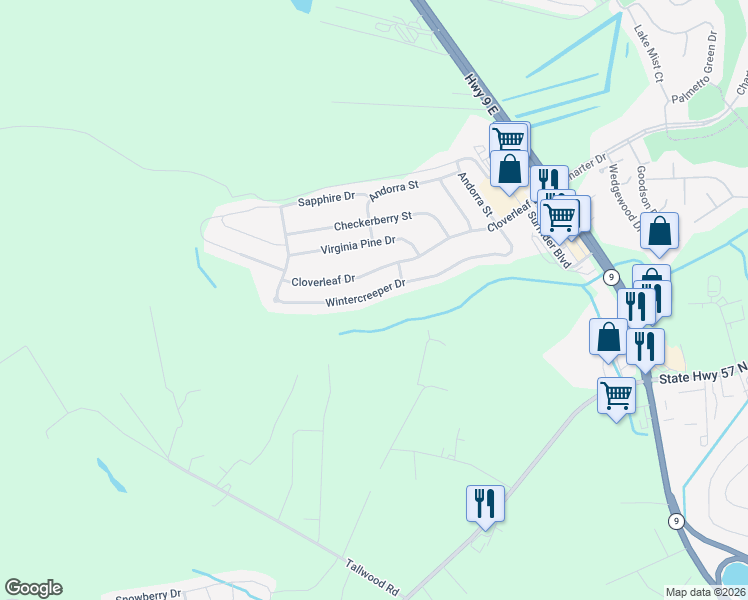 map of restaurants, bars, coffee shops, grocery stores, and more near 744 Wintercreeper Drive in Longs