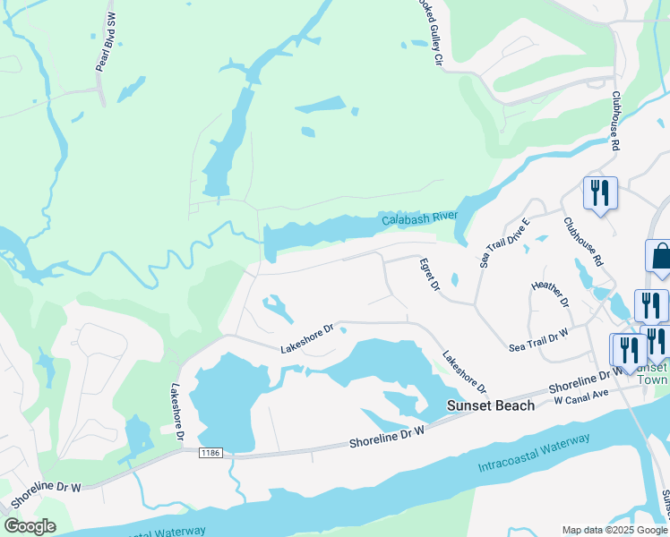 map of restaurants, bars, coffee shops, grocery stores, and more near 547 Medcalf Drive Southwest in Sunset Beach