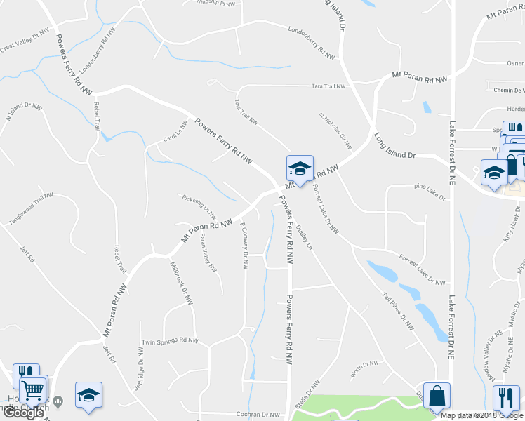 map of restaurants, bars, coffee shops, grocery stores, and more near 385 Laurel Chase Court Northwest in Atlanta