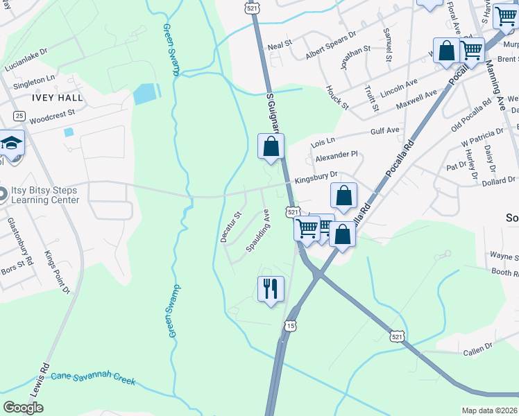 map of restaurants, bars, coffee shops, grocery stores, and more near 1010 Spaulding Avenue in Sumter
