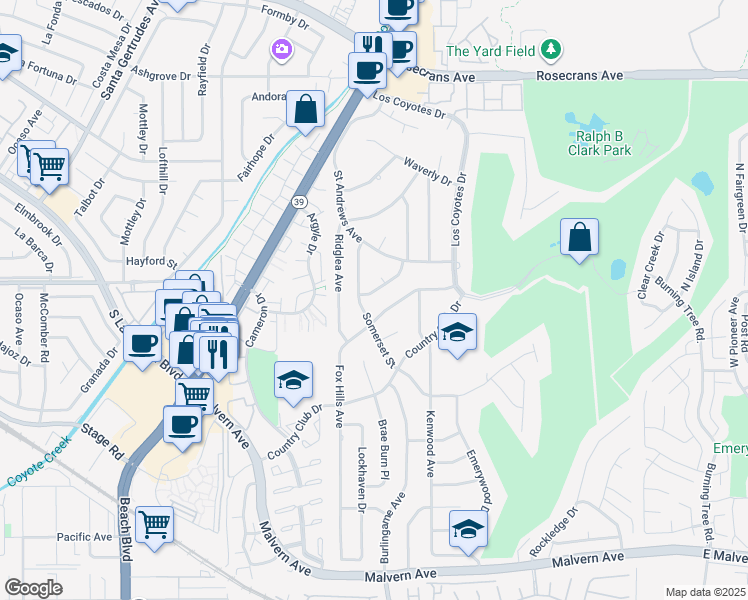 map of restaurants, bars, coffee shops, grocery stores, and more near 8332 Sunnybrook Avenue in Buena Park