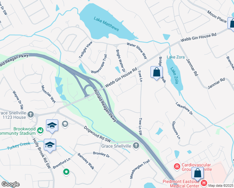 map of restaurants, bars, coffee shops, grocery stores, and more near 1283 McClintock Drive in Snellville
