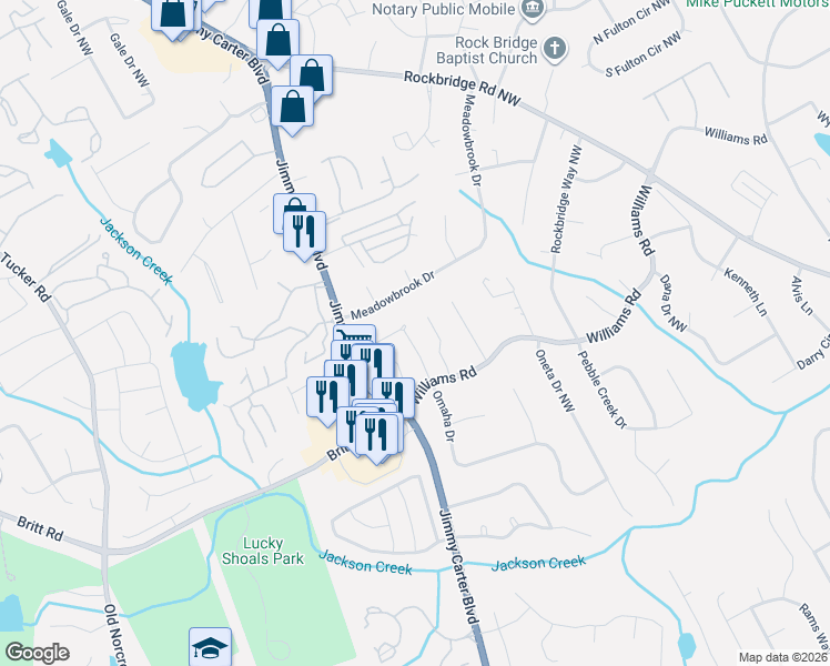 map of restaurants, bars, coffee shops, grocery stores, and more near 871 Legacy Woods Drive in Norcross