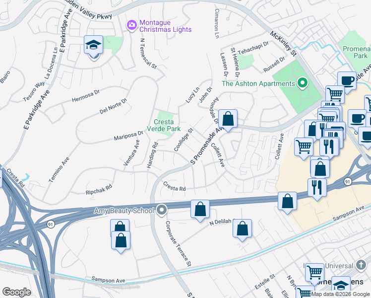 map of restaurants, bars, coffee shops, grocery stores, and more near 527 Clinton Circle in Corona