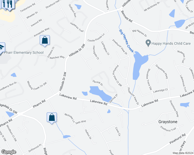 map of restaurants, bars, coffee shops, grocery stores, and more near 1802 Bristol Farms Court in Grayson