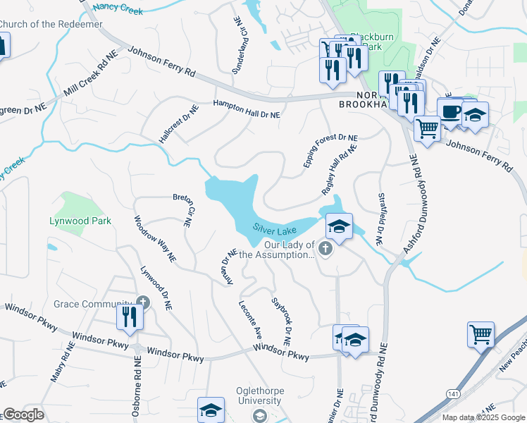 map of restaurants, bars, coffee shops, grocery stores, and more near 1315 Ragley Hall Road Northeast in Atlanta