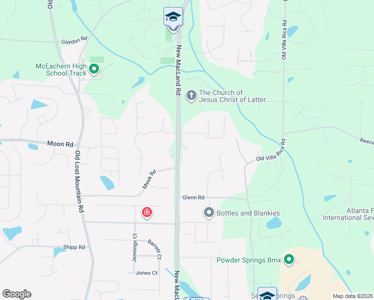 map of restaurants, bars, coffee shops, grocery stores, and more near 2699 New Macland Road in Powder Springs