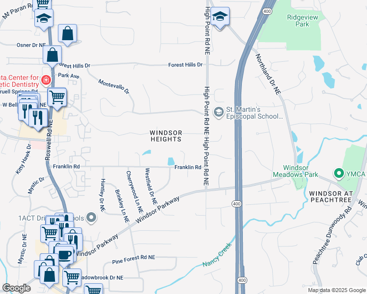 map of restaurants, bars, coffee shops, grocery stores, and more near 4855 Kendall Court Northeast in Atlanta