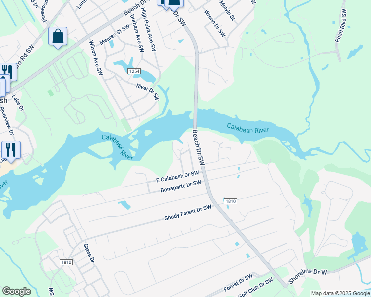 map of restaurants, bars, coffee shops, grocery stores, and more near 9069 Townview Place Southwest in Calabash