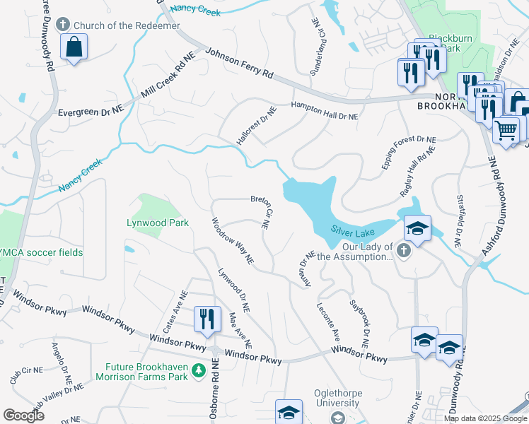 map of restaurants, bars, coffee shops, grocery stores, and more near 3338 Breton Circle Northeast in Atlanta