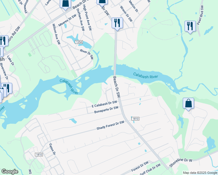 map of restaurants, bars, coffee shops, grocery stores, and more near 9069 Townview Place Southwest in Calabash