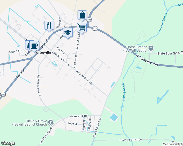 map of restaurants, bars, coffee shops, grocery stores, and more near 1150 Dogwood Street in Turbeville