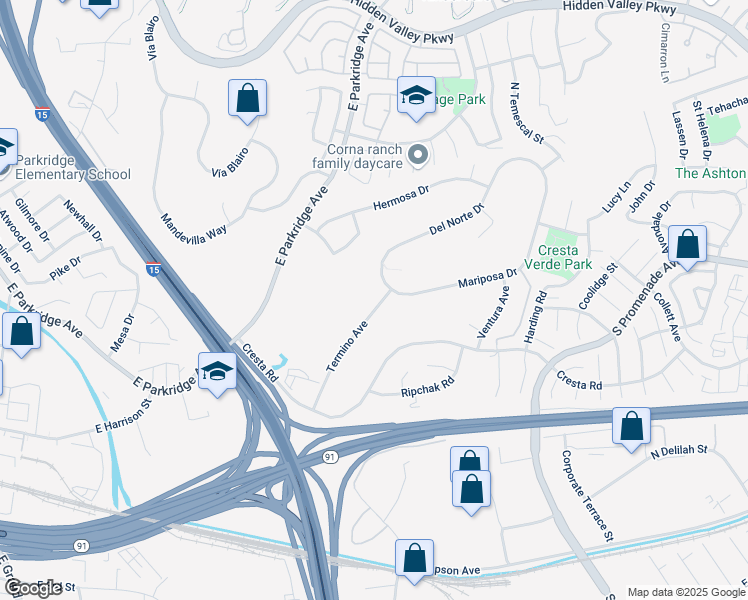 map of restaurants, bars, coffee shops, grocery stores, and more near 550 Termino Avenue in Corona