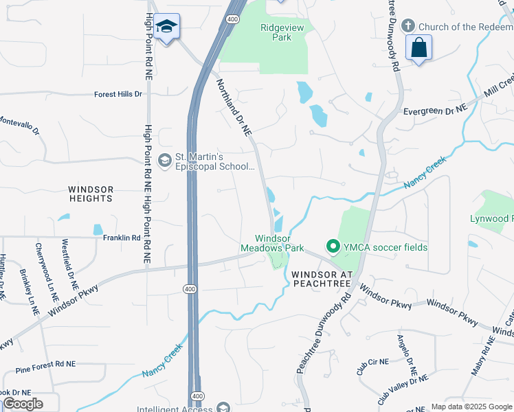 map of restaurants, bars, coffee shops, grocery stores, and more near 4872 Northland Drive Northeast in Atlanta