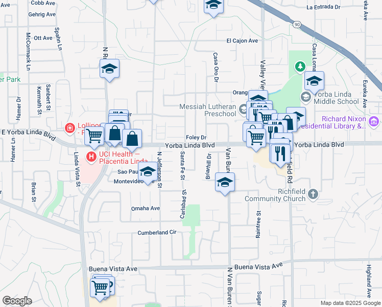 map of restaurants, bars, coffee shops, grocery stores, and more near 5041 Torida Way in Yorba Linda