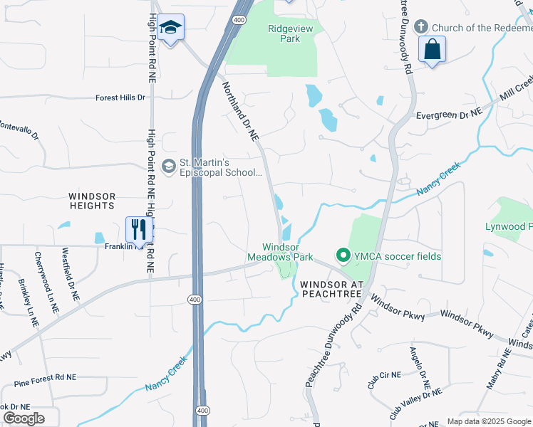 map of restaurants, bars, coffee shops, grocery stores, and more near 4872 Northland Drive Northeast in Atlanta